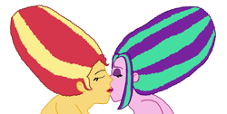 Size: 1261x634 | Tagged: safe, artist:ktd1993, character:aria blaze, character:sunset shimmer, ship:sunblaze, my little pony:equestria girls, beehive hairdo, female, kissing, lesbian, shipping, sunblaze