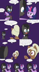 Size: 2400x4400 | Tagged: safe, artist:jake heritagu, character:doctor whooves, character:time turner, character:twilight sparkle, oc, oc:sandy hooves, species:pony, comic:ask motherly scootaloo, comic, crossover, discord whooves, doctor who, doctwi, female, male, miss twilight sparkle, shipping, straight, the doctor