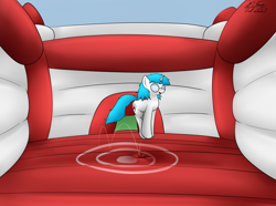 Size: 3099x2302 | Tagged: safe, artist:the-furry-railfan, oc, oc only, oc:minty candy, species:pony, species:unicorn, bouncing, bouncy castle, cute, glasses, grin, happy, inflatable, pronking, smiling, target, this will end in balloons