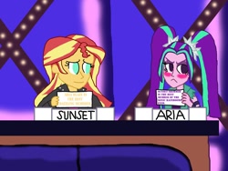 Size: 1032x774 | Tagged: safe, artist:ktd1993, character:aria blaze, character:sunset shimmer, ship:sunblaze, my little pony:equestria girls, blushing, female, lesbian, match game (game show), shipping, sunblaze