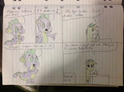 Size: 2592x1936 | Tagged: safe, artist:didgereethebrony, character:spike, oc, oc:didgeree, species:dragon, lined paper, traditional art