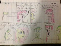 Size: 2592x1936 | Tagged: safe, artist:didgereethebrony, character:fluttershy, character:pinkie pie, oc, oc:didgeree, species:pony, lined paper, traditional art