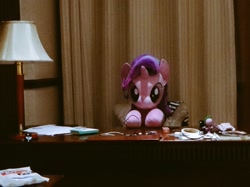 Size: 1024x767 | Tagged: safe, artist:nekokevin, character:spike, character:starlight glimmer, species:dragon, species:pony, species:unicorn, series:nekokevin's glimmy, curtains, cute, irl, lamp, life size, male, not evil, photo, plushie, she's up to something, sitting, size difference, solo, table, toy