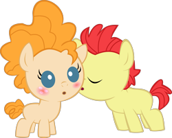 Size: 3939x3166 | Tagged: safe, artist:red4567, character:bright mac, character:pear butter, species:pony, ship:brightbutter, episode:the perfect pear, g4, my little pony: friendship is magic, baby, baby pony, blushing, cute, female, foal, foal romance, kissing, male, pearabetes, red4567 is trying to murder us, shipping, simple background, straight, transparent background, vector, younger