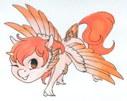 Size: 1024x815 | Tagged: safe, artist:oneiria-fylakas, oc, oc only, oc:gaash, species:alicorn, species:pony, chibi, colored wings, female, mare, multicolored wings, multiple wings, seraph, seraphicorn, solo, traditional art