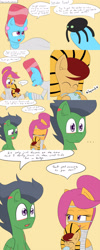 Size: 1600x4000 | Tagged: safe, artist:jake heritagu, character:cup cake, character:rumble, character:scootaloo, oc, oc:lightning blitz, parent:rain catcher, parent:scootaloo, parents:catcherloo, species:pegasus, species:pony, comic:ask motherly scootaloo, motherly scootaloo, ship:rumbloo, ..., baby, baby pony, bride of frankenstein, cast, chewing, clothing, colt, comic, costume, dialogue, eating, female, holding a pony, male, mother and son, mummy, nightmare night, offspring, older, older scootaloo, pharaoh, shipping, speech bubble, spider, straight, undead, zombie, zombie pony