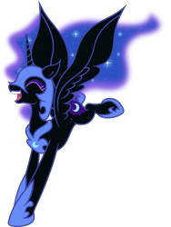 Size: 9039x12000 | Tagged: safe, artist:kp-shadowsquirrel, artist:theponymuseum, character:nightmare moon, character:princess luna, species:alicorn, species:pony, absurd resolution, eyes closed, female, happy, jumping, mare, moonabetes, nicemare moon, simple background, solo, transparent background, vector
