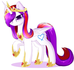 Size: 1024x979 | Tagged: safe, artist:little-sketches, oc, oc only, oc:shayde, species:alicorn, species:pony, alicorn oc, commission, crown, female, jewelry, looking at you, mare, raised hoof, regalia, simple background, solo, transparent background