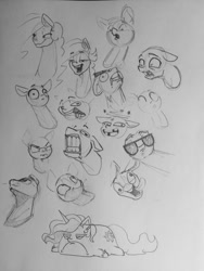 Size: 960x1280 | Tagged: safe, artist:greyscaleart, character:princess celestia, species:pony, >:c, faec, floppy ears, frown, gritted teeth, monochrome, prone, sketch, sketch dump, smiling, sploot, sunglasses, traditional art