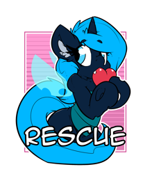 Size: 1536x1755 | Tagged: safe, artist:bbsartboutique, oc, oc only, oc:rescue pony, species:changeling, badge, blue changeling, changeling oc, changeling queen, changeling queen oc, con badge, ear fluff, female, heart, nom