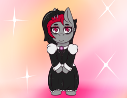 Size: 1300x1000 | Tagged: safe, artist:lazerblues, oc, oc only, oc:miss eri, species:pony, blushing, clothing, cuffs (clothes), dress, looking at you, maid, smiling, solo, wingding eyes