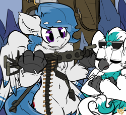 Size: 1368x1245 | Tagged: safe, artist:bbsartboutique, oc, oc only, oc:blue, oc:delta dart, species:griffon, species:hippogriff, arrow, bow (weapon), bow and arrow, gun, smiling, smug, sunglasses, weapon