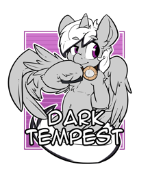 Size: 2100x2400 | Tagged: safe, artist:bbsartboutique, oc, oc only, oc:dark tempest, species:alicorn, species:pony, badge, con badge, goggles
