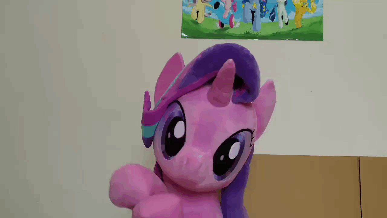 Size: 1280x720 | Tagged: safe, artist:nekokevin, character:starlight glimmer, species:pony, species:unicorn, series:nekokevin's glimmy, episode:the cutie re-mark, 60 fps, animated, clapping, cute, defictionalization, gif, glimmerbetes, irl, life size, looking at you, nekokevin is trying to murder us, photo, plushie, scene interpretation, solo, starlight says bravo