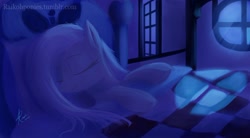 Size: 960x529 | Tagged: safe, artist:grissaecrim, character:fluttershy, species:pegasus, species:pony, bed, female, mare, night, sleeping, smiling, solo