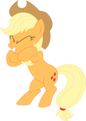 Size: 2565x3582 | Tagged: safe, artist:porygon2z, character:applejack, species:earth pony, species:pony, episode:apple family reunion, g4, my little pony: friendship is magic, applejack's hat, bipedal, clothing, cowboy hat, excited, eyes closed, female, freckles, hat, mare, simple background, smiling, standing, transparent background, vector
