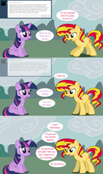 Size: 1280x2168 | Tagged: safe, artist:hakunohamikage, character:sunset shimmer, character:twilight sparkle, character:twilight sparkle (alicorn), species:alicorn, species:pony, ask-princesssparkle, ask, bandage, sitting, tumblr, vector