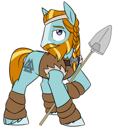 Size: 1280x1437 | Tagged: safe, artist:chub-wub, character:rockhoof, species:earth pony, species:pony, episode:campfire tales, g4, my little pony: friendship is magic, beard, braid, clothing, facial hair, looking at you, male, rockhoof's shovel, shovel, simple background, solo, stallion, transparent background, unshorn fetlocks, valknut