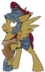 Size: 1214x1920 | Tagged: dead source, safe, artist:chub-wub, character:flash magnus, species:pegasus, species:pony, armor, helmet, looking at you, male, netitus, shield, simple background, smiling, solo, spread wings, stallion, transparent background, wings