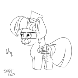 Size: 2000x2000 | Tagged: safe, artist:binkyt11, derpibooru original, character:twilight sparkle, character:twilight sparkle (alicorn), species:alicorn, species:pony, black and white, chibi, clothing, fake cutie mark, fake moustache, grayscale, hat, monochrome, not twilight sparkle, op didn't even try, paper-thin disguise, sketch, top hat, wat, why
