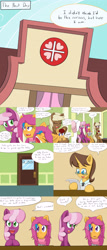 Size: 2400x5600 | Tagged: safe, artist:jake heritagu, character:cheerilee, character:doctor horse, character:doctor stable, character:nurse redheart, character:scootaloo, oc, oc:lightning blitz, oc:sandy hooves, parent:rain catcher, parent:scootaloo, parents:catcherloo, species:earth pony, species:pegasus, species:pony, comic:ask motherly scootaloo, motherly scootaloo, baby, baby pony, clothing, colt, comic, doctor's office, female, hairpin, half-siblings, holding a pony, hospital, male, mare, offspring, older, older scootaloo, paper, scarf, sisters, sweatshirt