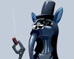Size: 999x799 | Tagged: safe, artist:underpable, oc, oc only, oc:gear works, augmentation, augmented, bust, chaos, cigar, classy, clothing, commission, crossover, cyborg, dark mechanicus, fake moustache, hat, reaction image, respirator, robotic arm, servo arm, top hat, warhammer (game), warhammer 40k