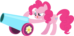Size: 3585x1756 | Tagged: safe, artist:porygon2z, character:pinkie pie, species:pony, episode:sweet and elite, g4, my little pony: friendship is magic, female, looking down, mare, party cannon, raised eyebrow, simple background, tongue out, transparent background, vector