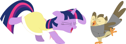 Size: 3589x1254 | Tagged: safe, artist:porygon2z, character:owlowiscious, character:twilight sparkle, episode:sweet and elite, g4, my little pony: friendship is magic, birthday dress, clothing, dancing, do the sparkle, dress, simple background, transparent background