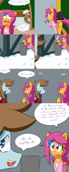 Size: 1600x4000 | Tagged: safe, artist:jake heritagu, character:chip mint, character:rain catcher, character:scootaloo, oc, oc:sandy hooves, species:pegasus, species:pony, comic:ask motherly scootaloo, motherly scootaloo, christmas sweater, clothing, comic, hairpin, scarf, snow, sweater, sweatshirt, trash bag, trash can