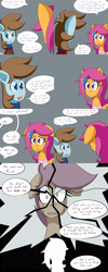 Size: 1600x4000 | Tagged: safe, artist:jake heritagu, character:chip mint, character:rain catcher, character:scootaloo, species:pegasus, species:pony, comic:ask motherly scootaloo, motherly scootaloo, christmas sweater, clothing, comic, crying, hairpin, scarf, silhouette, sweater, sweatshirt