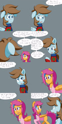 Size: 1600x3200 | Tagged: safe, artist:jake heritagu, character:chip mint, character:rain catcher, character:scootaloo, species:pegasus, species:pony, comic:ask motherly scootaloo, motherly scootaloo, christmas sweater, clothing, comic, hairpin, scarf, sweater, sweatshirt