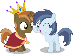 Size: 9026x6723 | Tagged: safe, artist:cyanlightning, character:button mash, character:shady daze, species:alicorn, species:earth pony, species:pony, .svg available, absurd resolution, boop, cape, clothing, colt, crown, female, filly, jewelry, king button mash, male, regalia, rule 63, simple background, transparent background, vector
