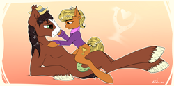 Size: 4000x1976 | Tagged: safe, artist:neko-me, character:ms. harshwhinny, character:trouble shoes, species:earth pony, species:pony, commission, crack shipping, eye contact, female, looking at each other, male, shipping, smiling, straight, troublewhinny