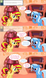 Size: 1280x2168 | Tagged: safe, artist:hakunohamikage, character:sunset shimmer, character:trixie, species:pony, species:unicorn, ask-princesssparkle, ask, blushing, comic, female, golden oaks library, mare, tumblr