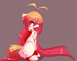 Size: 812x642 | Tagged: safe, artist:little-sketches, oc, oc only, oc:heiwa, species:earth pony, species:pony, eyes closed, female, mare, orange mane, pink coat, red mane, solo