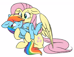 Size: 5347x4117 | Tagged: safe, artist:chub-wub, character:fluttershy, character:rainbow dash, species:pegasus, species:pony, ship:flutterdash, :t, absurd resolution, blushing, female, fluttermom, lesbian, mare, rainbow dash is not amused, shipping, simple background, size difference, smiling, smoldash, unamused, underhoof, white background