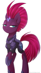 Size: 2470x4374 | Tagged: safe, artist:scarlet-spectrum, character:tempest shadow, species:pony, species:unicorn, my little pony: the movie (2017), armor, broken horn, eye scar, female, horn, mare, raised hoof, scar, simple background, solo, sparking horn, transparent background