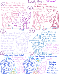 Size: 4779x6013 | Tagged: safe, artist:adorkabletwilightandfriends, character:berry punch, character:berryshine, character:cheerilee, character:cloudchaser, character:dj pon-3, character:lily, character:lily valley, character:minuette, character:roseluck, character:spike, character:vinyl scratch, species:dragon, species:earth pony, species:pony, species:unicorn, adorkable friends, comic:adorkable twilight and friends, episode:slice of life, g4, my little pony: friendship is magic, absurd resolution, comic, dialogue, food, implied sparlight, implied starlight glimmer, lilyspike, lineart, sandwich, semi-grimdark series, shy, simple background, singles night, suggestive series