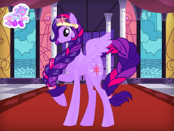 Size: 640x480 | Tagged: safe, artist:user15432, character:twilight sparkle, character:twilight sparkle (alicorn), species:alicorn, species:pony, braid, braided tail, crown, element of magic, female, gamekidgame, jewelry, mare, older, princess of friendship, raised hoof, regalia, solo, ultimate twilight, wings