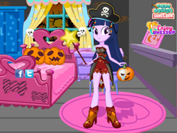 Size: 800x600 | Tagged: safe, artist:user15432, character:twilight sparkle, character:twilight sparkle (alicorn), species:human, my little pony:equestria girls, boots, clothing, color design, costume, dress up, dressup, enjoy dressup, halloween, halloween costume, hasbro, hasbro studios, hat, holiday, jack-o-lantern, magic wand, pirate, pirate hat, pumpkin, shoes