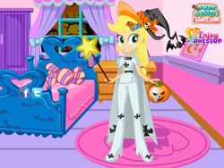 Size: 800x600 | Tagged: safe, artist:user15432, character:applejack, species:human, my little pony:equestria girls, accessories, boots, clothing, color design, costume, dress up, dressup, enjoy dressup, halloween, halloween costume, hasbro, hasbro studios, hat, holiday, jack-o-lantern, magic wand, pumpkin, shoes
