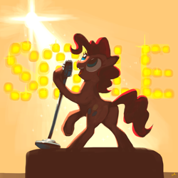 Size: 2400x2400 | Tagged: safe, artist:docwario, character:pinkie pie, species:earth pony, species:pony, female, looking away, mare, microphone, open mouth, singing, smiling, solo