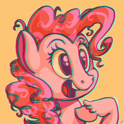 Size: 1024x1024 | Tagged: safe, artist:docwario, character:pinkie pie, species:earth pony, species:pony, bust, chromatic aberration, female, hoof on chest, open mouth, portrait, smiling, solo, too big for derpibooru