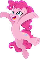 Size: 3231x4772 | Tagged: safe, artist:illumnious, artist:kp-shadowsquirrel, character:pinkie pie, species:earth pony, species:pony, .ai available, absurd resolution, armpits, female, happy, leaping, mare, simple background, smiling, solo, transparent background, underhoof, vector
