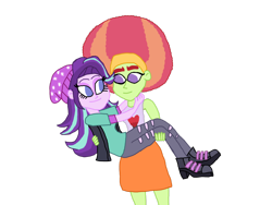 Size: 1032x774 | Tagged: safe, artist:ktd1993, character:starlight glimmer, character:tree hugger, my little pony:equestria girls, afro, bridal carry, carrying, crack shipping, equestria girls-ified, female, lesbian, shipping, starhugger