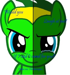 Size: 863x925 | Tagged: safe, artist:didgereethebrony, oc, oc only, oc:didgeree, crying, happy, sad, solo, split screen, two sided posters