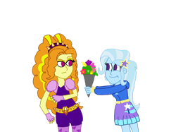 Size: 1033x774 | Tagged: safe, artist:ktd1993, character:adagio dazzle, character:trixie, ship:triagio, my little pony:equestria girls, bouquet, female, flower, lesbian, shipping
