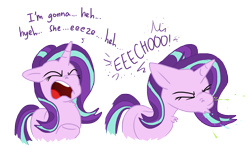 Size: 5504x3264 | Tagged: safe, artist:adorkabletwilightandfriends, edit, editor:thebeessneeze, character:starlight glimmer, species:pony, species:unicorn, color edit, colored, comic, female, mare, mucus, pre sneeze, simple background, sneezing, snot, spray, transparent background