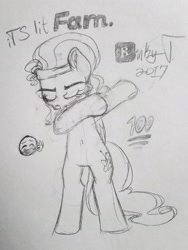 Size: 1563x2083 | Tagged: safe, artist:binkyt11, derpibooru original, character:fluttershy, species:pegasus, species:pony, alternate hairstyle, belly button, bipedal, dab, discovery family logo, emoji, fam, female, mare, meme, millennial, monochrome, solo, traditional art, 🅱, 👌, 💯, 😂