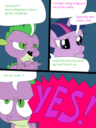 Size: 1530x2048 | Tagged: safe, artist:didgereethebrony, character:spike, character:twilight sparkle, species:dragon, comic:a different type of testing, comic, explicit series, grumpy spike, yelling